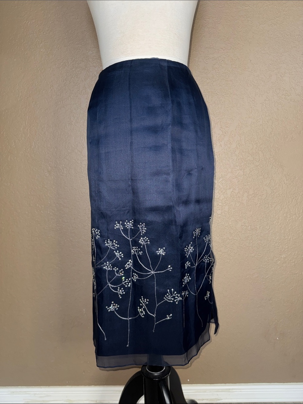 Embroidered Navy Midi Skirt - Women's